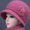 Otoño Invierno Mujer de mediana edad y anciana Cálido con felpa interior Sombrero de lana para madre Sombrero de pescador tejido con protección para las orejas y protección contra el frío de pelo de conejo para señora mayor abuela