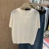 Top de Punto Calado con Capucha y Manga Corta para Mujer, Nuevo Estilo Coreano 2026, Corte Holgado, Camiseta de Verano Adelgazante, Ligero
