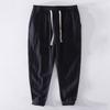 Calça Casual Masculina de Linho Japonês com Cordão, Versátil, de Algodão e Linho, Plissada e Solta, Reta, Comprimento no Tornozelo