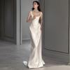 Venta al por mayor de Vestidos de Boda Ligeros de Satén de Comercio Exterior 2026 Nuevos Vestidos de Boda Simples Modestos Vintage con Cola Pequeña y Tirantes Finos Vestidos de Noche
