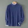 Nuevo Suéter Casual de Punto Plano 100% Lana para Hombre Otoño e Invierno Calibre 12 Cuello Semi-Alto Estilo Old Money Versátil