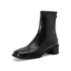 Primer Encuentro Jizong Botas Estrechas de Punta Cuadrada Marrones para Mujer Tacón Grueso Botas Martin Botines Cortos de Tacón Medio Chelsea Otoño e Invierno Talla Grande para Mujer