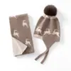 Cachecol de Lã Cashmere 2026 Outono/Inverno Infantil com Pompom, Blocos de Cor, Jacquard, Proteção para Orelhas, Corta-Vento, Quente, Tricô, Touca Cachecol Conjunto