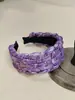 Faixa de Cabelo Roxo Tecido Retro Estilo Coreano com Laço, Sensação de Luxo, Faixa Larga Trançada de Topo Alto, Faixa de Cabeça, Pente de Cabelo