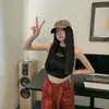 Camisola feminina coreana sem mangas em forma de eu