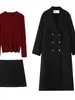 Suéter Runqi Plus Size Estilo Francês Social Gola Alta Meia Pele Veludo Macio Tricô 9323 Outono/Inverno Novo Look para o Trabalho