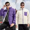 [Reversible] Chaqueta Acolchada de Algodón de Marca de Moda, Chaqueta Acolchada de Algodón Cachemir, Mismo Estilo para Hombres y Mujeres, Chaqueta Gruesa Casual Estilo Japonés para Exteriores con Logo Estampado