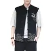 Verano 2024 estilo chino hebilla bordada algodón y lino camisa traje Tang hombres retro japonés talla grande camisa de lino para hombre