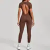 Europeo y Americano Otoño e Invierno Tridimensional Sin Espalda Ajustado Manga Corta Pantalones Una Pieza Deportivo Una Pieza Yoga 88201