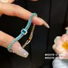 Mar Azul Trama Sonhos! Pulseira Flor Banhada a Ouro Real 18k com Zircônia Azul, Pulseira de Luxo Leve de Nicho, Joias de Alta Qualidade