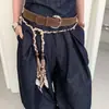 Cinturón Ancho de Terciopelo Marrón Gamuza Estilo Americano para Mujer, Decoración de Cuerda Trenzada Adelgazante para la Cintura, Adecuado para Combinar con Jeans, Cinturón Casual
