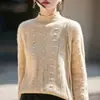 Suéter de punto grueso de 7 puntos, 100% lana australiana, estilo coreano, cuello semi-alto, color liso, corte holgado, capa base de punto para mujer