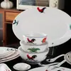 Cerámica de bajo vidriado, estilo vintage, porcelana nostálgica azul y blanca, cuenco con forma de gallo, cuenco para arroz, plato, plato hondo, plato de servir, juego de cuchara y cubiertos