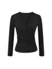 Camiseta de Manga Larga Cruzada Arrugada de Escote en V Profundo Sexy Pure Desire para Mujer, Otoño Elástica Ajustada Transpirable Moldeadora de Cuerpo Camiseta Base