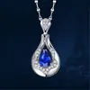 Colar Pingente Safira Natural Sintética Estilo Coreano Joia Fina Feminino Banhado a Ouro 18K Diamante Azul Pedra Colorida