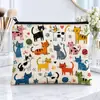 Amazon Bolsa de Maquiagem Estampa de Gato Cachorro Desenho Animado Fofo Linho Sintético Grande Capacidade Bolsa de Armazenamento com Zíper Atacado