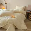 Colcha de Cama Liso Colorido de Lã de Leite Francesa Conjunto de Quatro Peças Cama de Casal Capa de Edredom Plus Veludo Lençol de Cama Acolchoado com Enchimento de Algodão Conjunto Quente de Inverno