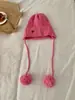 Gorro de Lana Tejido Estilo Coreano Ins para Proteger los Oídos de Mujer en Otoño e Invierno, Gorro Tejido Lei Feng Pequeño para Calentar la Cara con Correas y Gorro Volador