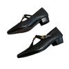 Cinto de Fivela de Uma Palavra Sapatos Mary Jane Boca Rasa Vazado Camélia Retro Sapatos de Salto Grosso para o Trabalho Sapatos Lizen para o Trabalho Femininos