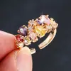 Venta Caliente Transfronteriza Anillo Abierto de Flor Colorida Moda de Alta Gama Circón Exquisito Incrustado Lujo Ligero Regalo Anillo de Dedo Versátil