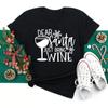 Verano Nuevo Mujer Copas de Vino Gorros de Navidad Camiseta Negra Chr