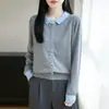 Cardigã de malha com lapela de cor contrastante para mulheres, novo estilo outono, solto, casual, versátil, blusa jaqueta suéter de duas peças falsas, transfronteiriço