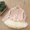 Conjunto de Suéter para Meninas Bordado de Coelho Cardigan de Tricô Novo Suéter de Gola Redonda com Botões Combinado com uma Saia Fofa Conjunto de Duas Peças