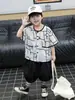 0455 Conjunto Curto Infantil 2026 Novo Estilo Elegante para Meninos Verão Camisa Manga Curta Fina Conjunto de Duas Peças de Verão