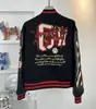 Chaqueta de Béisbol Transfronteriza de Marca Europea y Americana de Moda para Pareja con Bordado de Alta Artesanía y Mangas de Cuero Empalmado