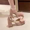 Zapatos de Tacón Alto Grueso con Punta Cuadrada Estilo Francés para Mujer, Sandalias Estilo Universitario, Adecuados para Combinar con Faldas, Zapatos Mary Jane, Tacones Altos Estilo Chica Rica