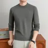 Ropa de punto de manga larga para otoño e invierno, capa base para hombre, suéter de cuello redondo para hombre, contiene lana, color liso, cálido, estilo Old Money, ropa para hombre