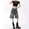 Shorts de Mezclilla Retro Americanos para Mujer, Primavera y Verano, Petite, Versátiles, de Cintura Alta, Adelgazantes, de Corte A, Pierna Ancha, de Longitud Media