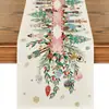 Caminho de Mesa de Natal Festa na Cozinha Mesa de Jantar Guirlanda de Árvore de Natal Boneco de Neve Sinos Rena Papai Noel Decoração de Caminho de Mesa de Natal