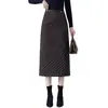 Falda Retro Simple de Rayas Diagonales Línea A para Mujer, Nueva Moda Otoñal Juvenil de Cintura Alta Adelgazante de Longitud Media
