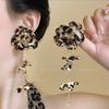 ¡Hace que la cara se vea más pequeña! Pendientes de Borlas Florales con Estampado de Leopardo para Mujer, Pendientes Exagerados con Estilo, Diseño de Nicho, Pendientes de Alta Gama