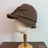 Sombrero de pescador de lino plisado estilo japonés para mujer, transpirable, adelgazante, versátil, bloqueador solar, sombrero tipo cubeta con protección solar