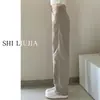Jeans Reto Feminino Primavera e Outono 2024 Novo Cintura Alta Solto Slim cáqui Calça Wide Leg