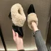 Zapatos de Cuero para Mujer sin Cordones Puntiagudos y Peludos, Nuevo Estilo Invierno 2026, Zapatos de Algodón Cálidos y Gruesos de Tacón Alto a la Moda