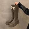 Botas Largas de Caña Alta con Suela Gruesa Inspiradas en Chanel de Estilo Nuevo de Principios de Otoño 2025 para Mujeres Petite, Botas de Montar Hasta la Rodilla que Aumentan la Altura y Estilizan