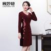Chen Miaoyan casamento mãe vestido outono bordado vestido banquete de casamento sogra decoração vestido fábrica atacado