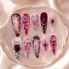 Uñas postizas 3D hechas a mano con rayas metálicas degradadas estilo francés, uñas postizas puramente hechas a mano, venta al por mayor para ventas transfronterizas