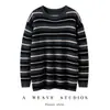 Nuevo Estilo Otoño e Invierno 35% Cachemir Puro Estilo Perezoso Retro Color de Contraste Rayado de Manga Larga Tejido para Mujer