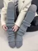 Calentadores de Piernas de Color Sólido Estilo Coreano Versátiles Adelgazantes Calcetines de Punto con Rayas Verticales Cálidos Otoño e Invierno Calcetines Holgados Subcultura Y2K Rosa