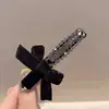 Luxo Leve Retrô! Grampo de Cabelo com Laço de Veludo! Grampo de Cabelo Cinza com Strass Estilo Tweed Grampo de Franja de Alta Qualidade