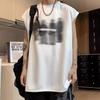 Colete sem mangas de camurça masculino, colete solto de verão, estilo americano, marca da moda, pesado, meninos, puffin, bonito, roupas retrô, camiseta