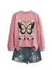 Amazon eBay Estação Independente Moda Casual Temperamento Feminino Borboleta Flores Rosa Outono Inverno Gola Redonda Manga Longa Camisa Moletom