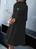 2024 Nuevo Comercio Exterior Europeo y Americano para Mujer Elegante Elegante Color Sólido Manga Larga Cuello Alto Adelgazante Gran Péndulo Vestido de Mujer