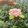 Cesta de Flores Mini Flor de Pompon Terminada, Cesta de Mano, Decoración Creativa de Cesta de Flores Tejida Hecha a Mano para el Día de la Madre, Regalo de Temporada de Graduación para Maestros