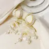 Brincos Longos com Borla de Concha, Luxo Acessível e Brincos Flor de Zircônia de Alta Qualidade, Brincos de Pérola Versáteis Casuais de Nicho para Mulheres