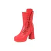 Botas de Invierno 2026 Estilo Punk Nuevo Suela Gruesa Talla Grande 40-50 Estilo Europeo y Americano Cordones Laterales Corte Bajo para Mujer Tendencia